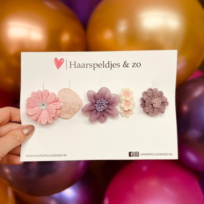 Haarspeldje antislip - baby&#39;s - kinderen - meisjes - mix - sterretjes - hartjes - bloemetjes - roze/paars