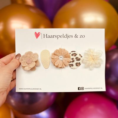 Haarspeldje antislip - baby&#39;s - kinderen - meisjes - mix - sterretjes - hartjes - bloemetjes - beige