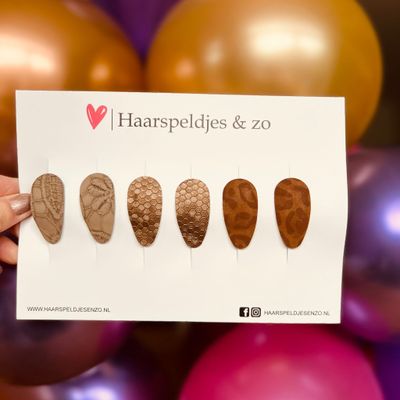 Haarspeldje antislip - baby&#39;s - kinderen - meisjes - mix - imitatieleer - bruin