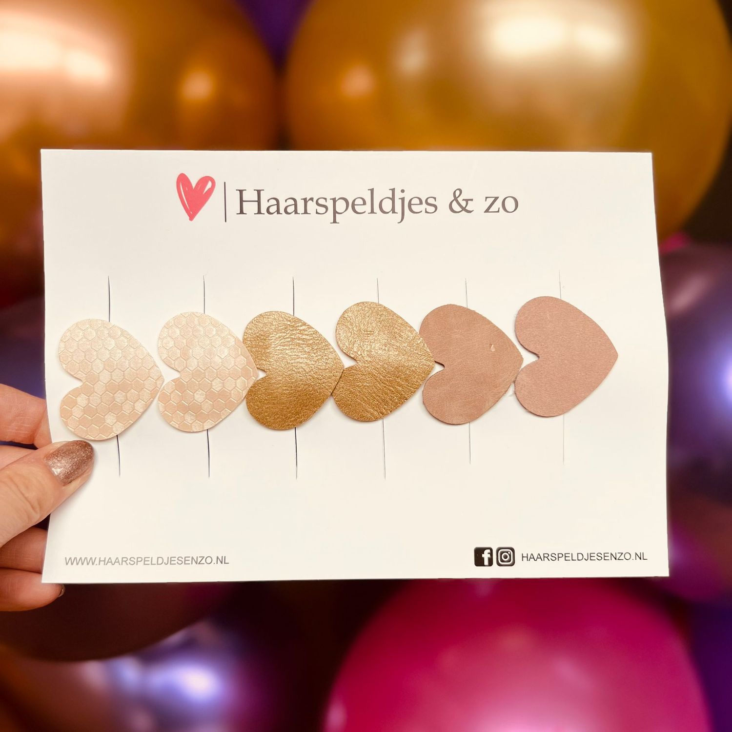 Haarspeldje antislip - baby&#39;s - kinderen - meisjes - mix - hartjes - imitatieleer - roze/goud