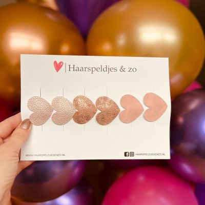 Haarspeldje antislip - baby&#39;s - kinderen - meisjes - mix - hartjes - imitatieleer - roze
