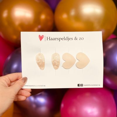 Haarspeldje antislip - baby&#39;s - kinderen - meisjes - mix - hartjes - imitatieleer - beige