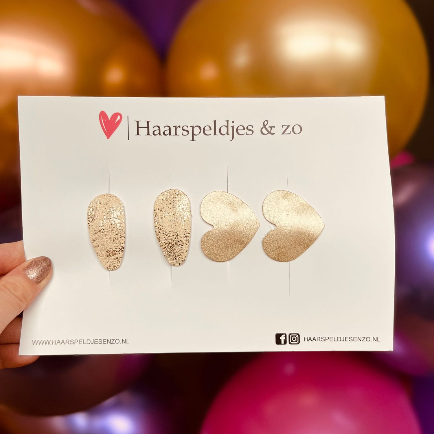 Haarspeldje antislip - baby&#39;s - kinderen - meisjes - mix - hartjes - imitatieleer - goud
