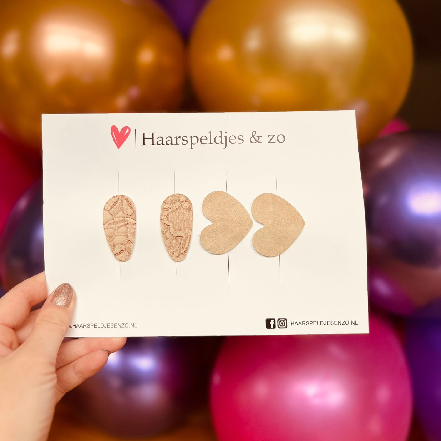 Haarspeldje antislip - baby&#39;s - kinderen - meisjes - mix - hartjes - imitatieleer - beige