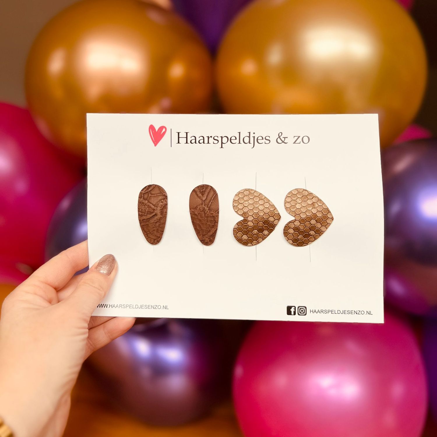 Haarspeldje antislip - baby&#39;s - kinderen - meisjes - mix - hartjes - imitatieleer - bruin