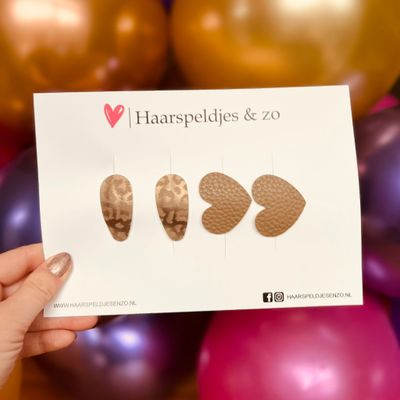 Haarspeldje antislip - baby&#39;s - kinderen - meisjes - mix - hartjes - imitatieleer - taupe