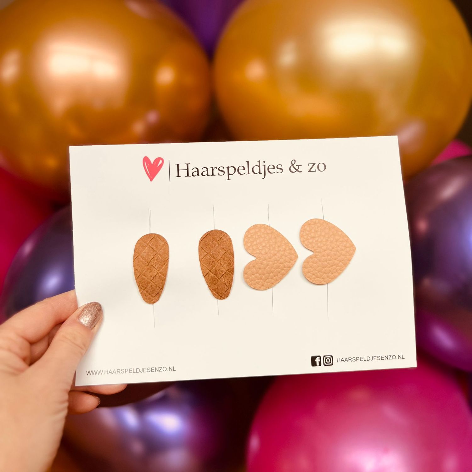 Haarspeldje antislip - baby&#39;s - kinderen - meisjes - mix - hartjes - imitatieleer - bruin