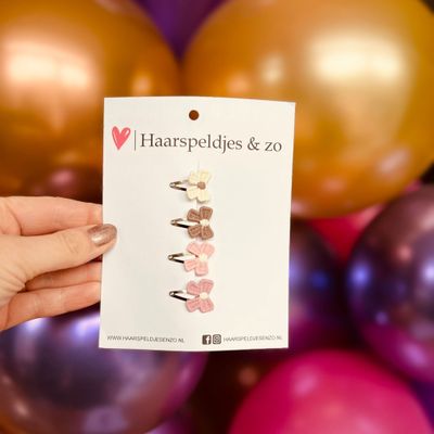 Baby haarspeldjes - mini - 2cm groot - voor de eerste lokjes haar - strikjes - beige/bruin/roze