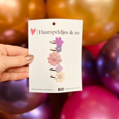 Baby haarspeldjes - mini - 2cm groot - voor de eerste lokjes haar - imitatieleer - bloemetjes - hartjes - sterretjes - paars