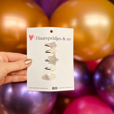 Baby haarspeldjes - mini - 2cm groot - voor de eerste lokjes haar - imitatieleer - bloemetjes - hartjes - sterretjes - kerst - feestdagen - glitters - zilver