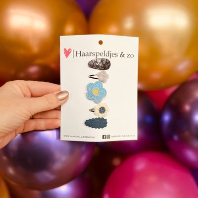Baby haarspeldjes - mini - 2cm groot - voor de eerste lokjes haar - imitatieleer - bloemetjes - hartjes - sterretjes - blauw