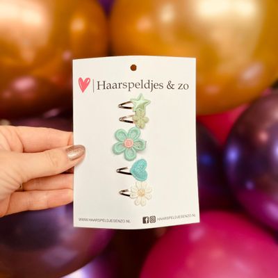 Baby haarspeldjes - mini - 2cm groot - voor de eerste lokjes haar - imitatieleer - bloemetjes - hartjes - sterretjes - kerst - feestdagen - glitters - groen
