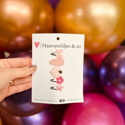 Baby haarspeldjes - mini - 2cm groot - voor de eerste lokjes haar - imitatieleer - bloemetjes - hartjes - sterretjes - kerst - feestdagen - glitters - roze