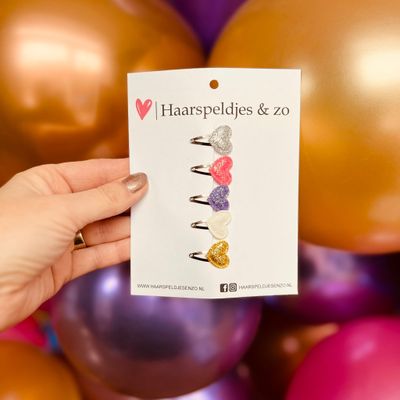 Baby haarspeldjes - mini - 2cm groot - try-out - mix - voor de eerste lokjes haar - hartjes - zilver/goud/roze - glitters - kerst - feestdagen