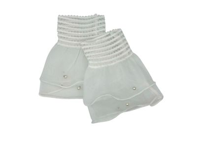 Witte kanten manchetten - mouwtjes - met elastiek - met parels - rekbaar