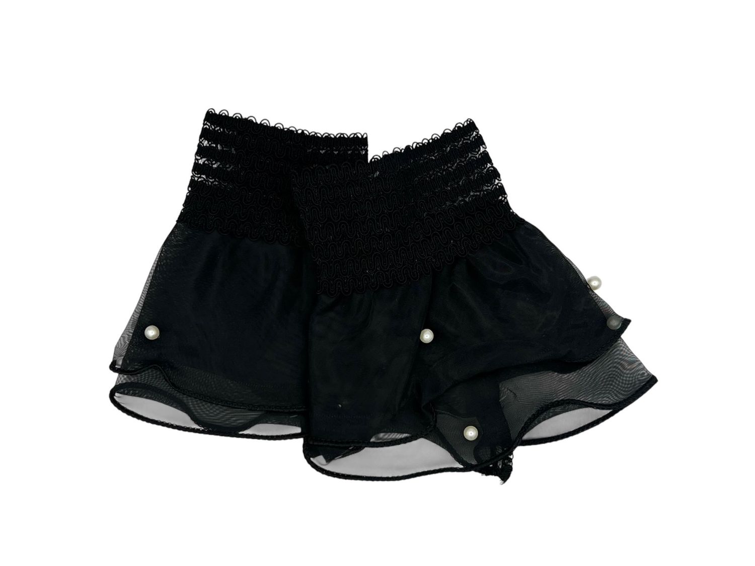 Zwarte kanten manchetten - mouwtjes - met elastiek - met parels - rekbaar