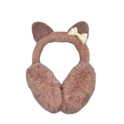 Oorwarmers kind - winter - warm - meisjes - oudroze - kattenoortjes - met strikje