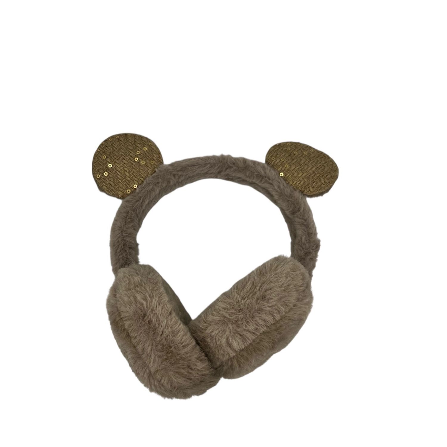 Oorwarmers kind - winter - warm - meisjes -bruin - berenoortjes - met pailletten