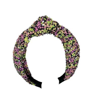Diadeem - haarband - haaraccessoire - kinderen - volwassenen - kerst - feestdagen - pailletten - glimmend - met knoop - zwart, roze, geel
