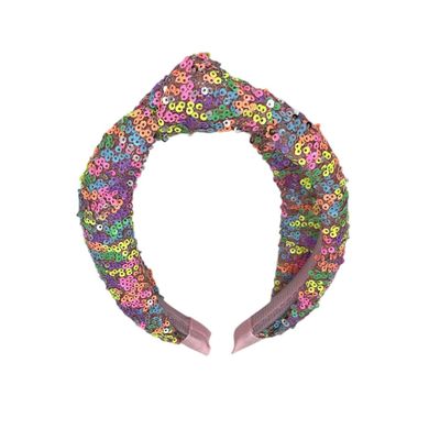 Diadeem - haarband - haaraccessoire - kinderen - volwassenen - kerst - feestdagen - pailletten - glimmend - met knoop - rainbow