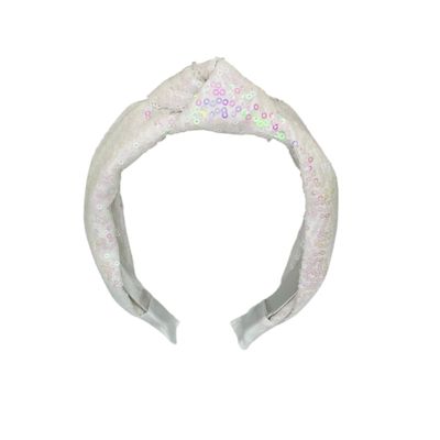 Diadeem - haarband - haaraccessoire - kinderen - volwassenen - kerst - feestdagen - pailletten - glimmend - met knoop - wit