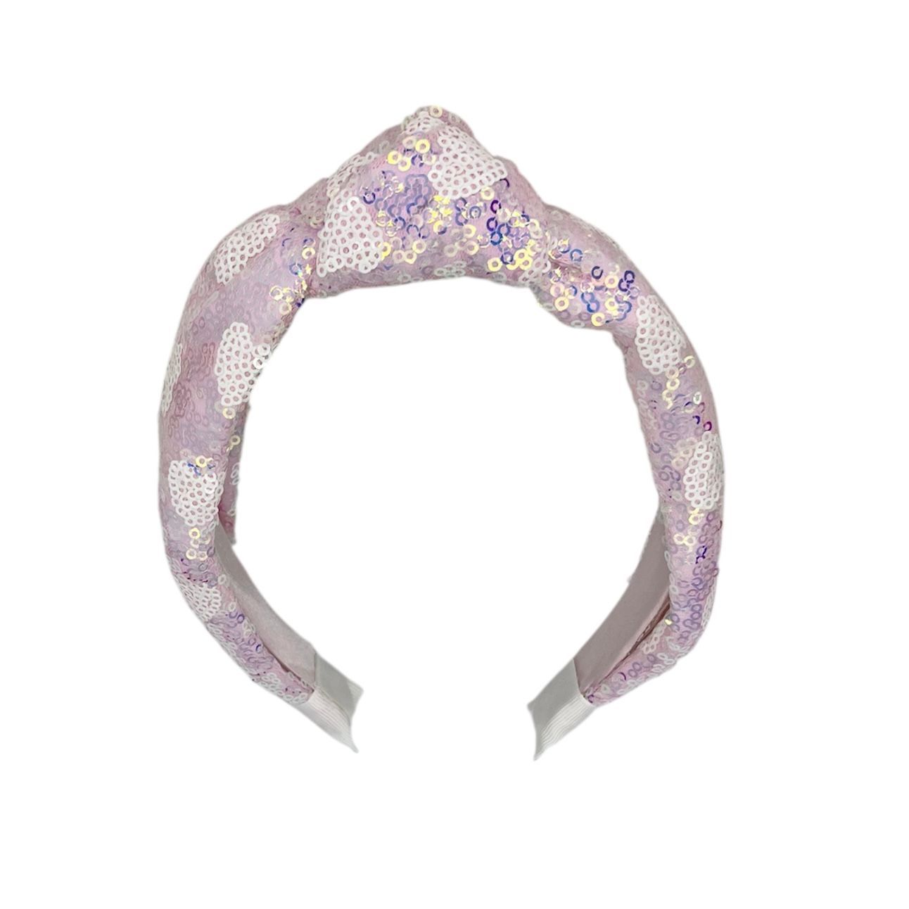 Diadeem - haarband - haaraccessoire - kinderen - volwassenen - kerst - feestdagen - pailletten - glimmend - met knoop - wit/roze