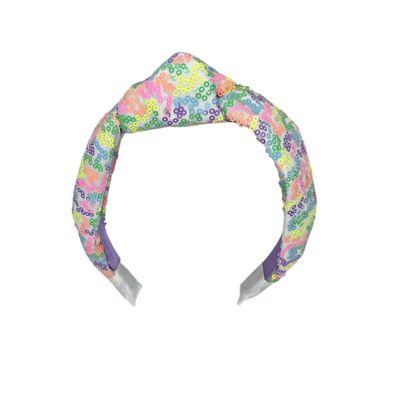 Diadeem - haarband - haaraccessoire - kinderen - volwassenen - kerst - feestdagen - pailletten - glimmend - met knoop - rainbow