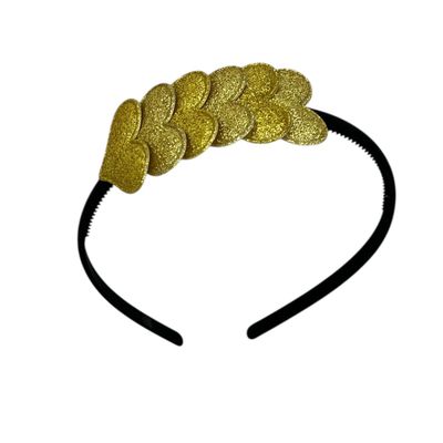 Diadeem met hartjes - kerstcollectie - glitters - hart - goud - zwarte diadeem