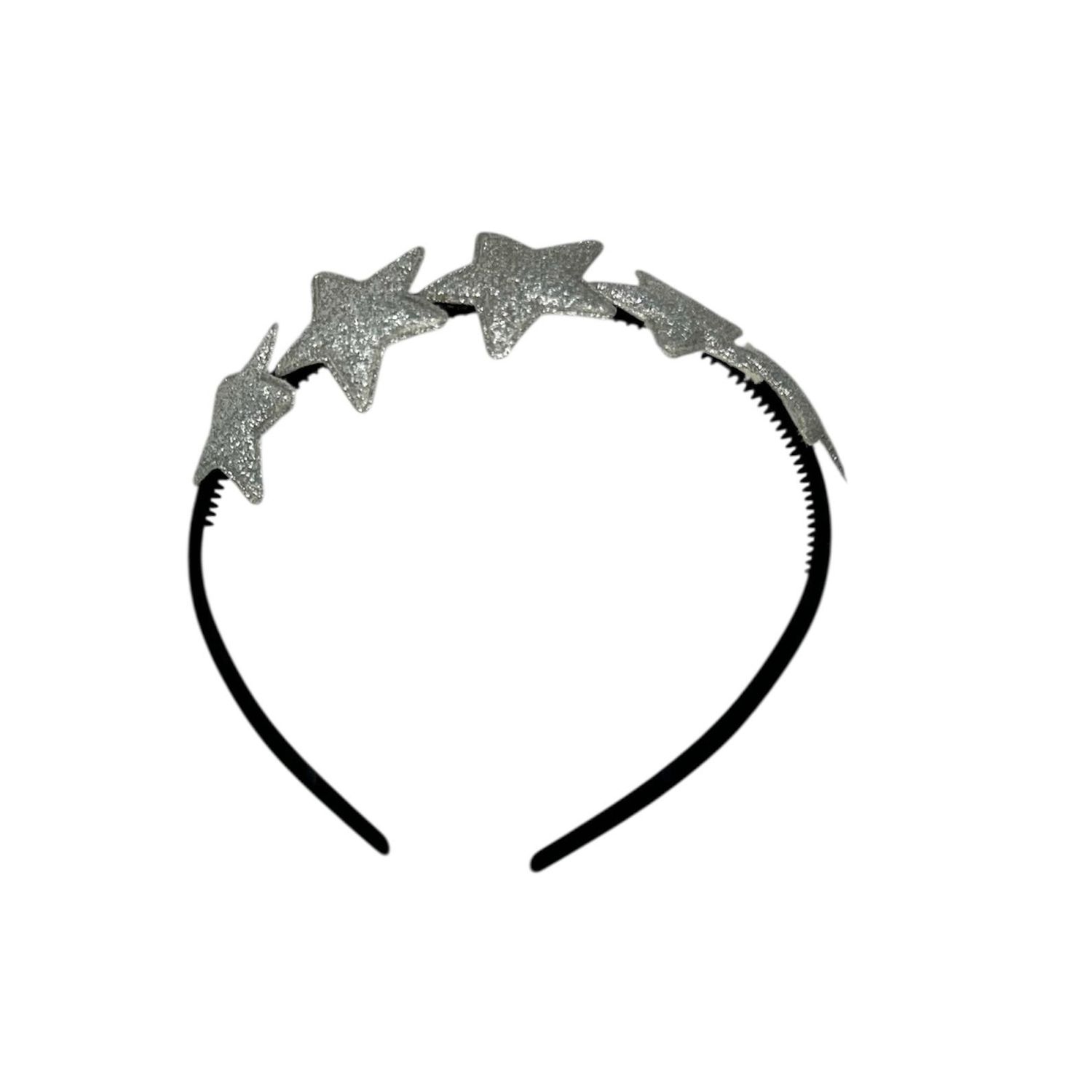 Diadeem met sterretjes - kerstcollectie - glitters - ster – zilver — Zwarte diadeem