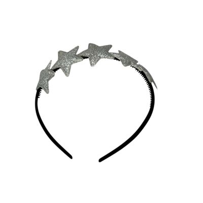 Diadeem met sterretjes - kerstcollectie - glitters - ster – zilver — Zwarte diadeem