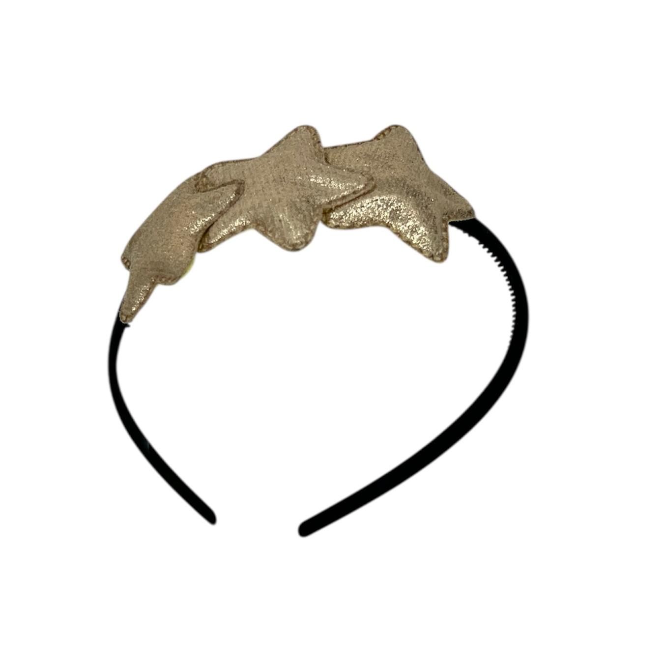 Diadeem met sterretjes - kerstcollectie - glimmend - ster - goud - zwarte diadeem