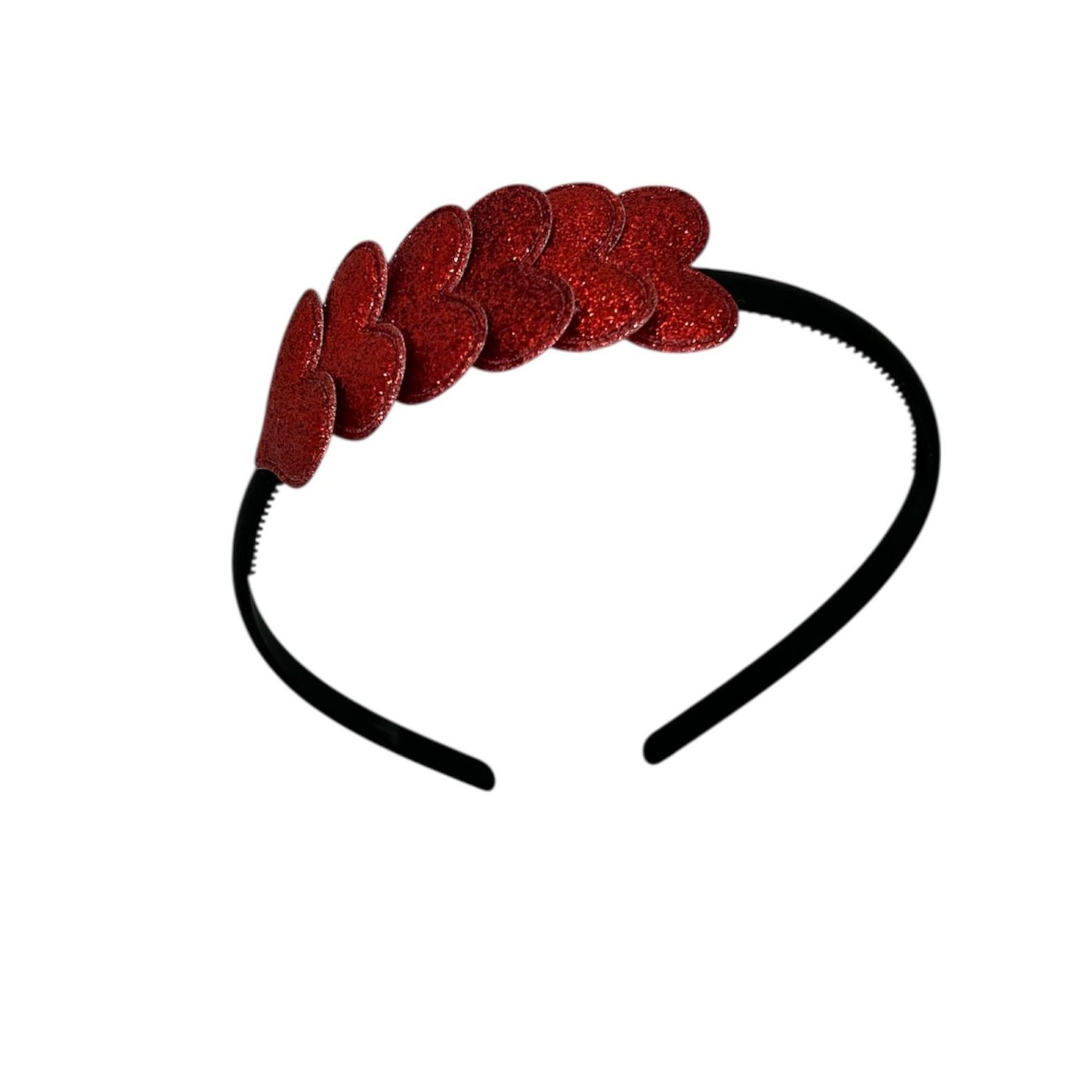 Diadeem met hartjes - kerstcollectie - glitters - hart - rood - zwarte diadeem