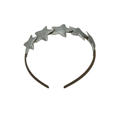 Diadeem met sterretjes - kerstcollectie - glitters - ster – zilver — Khaki diadeem
