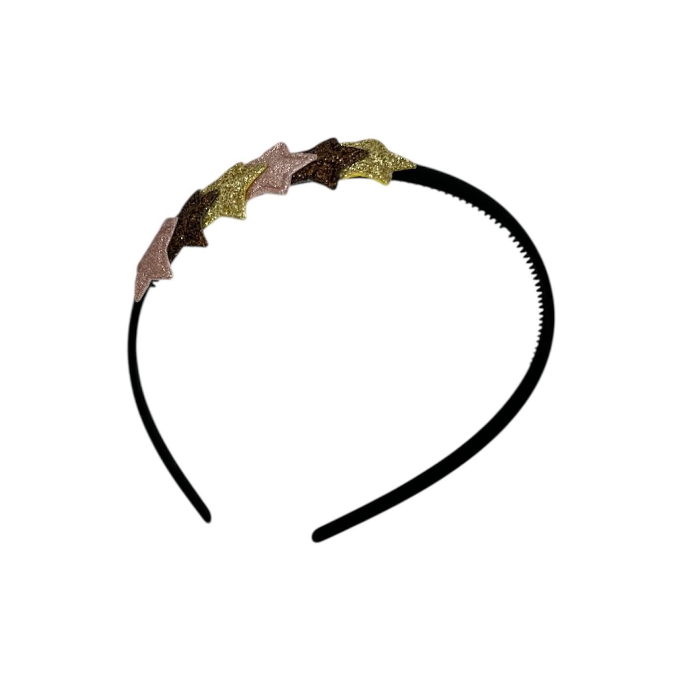 Diadeem met sterretjes - kerstcollectie - glitters - ster - bruin - goud - roze