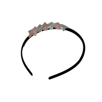 Diadeem met sterretjes - kerstcollectie - glitters - ster - zilver - roze