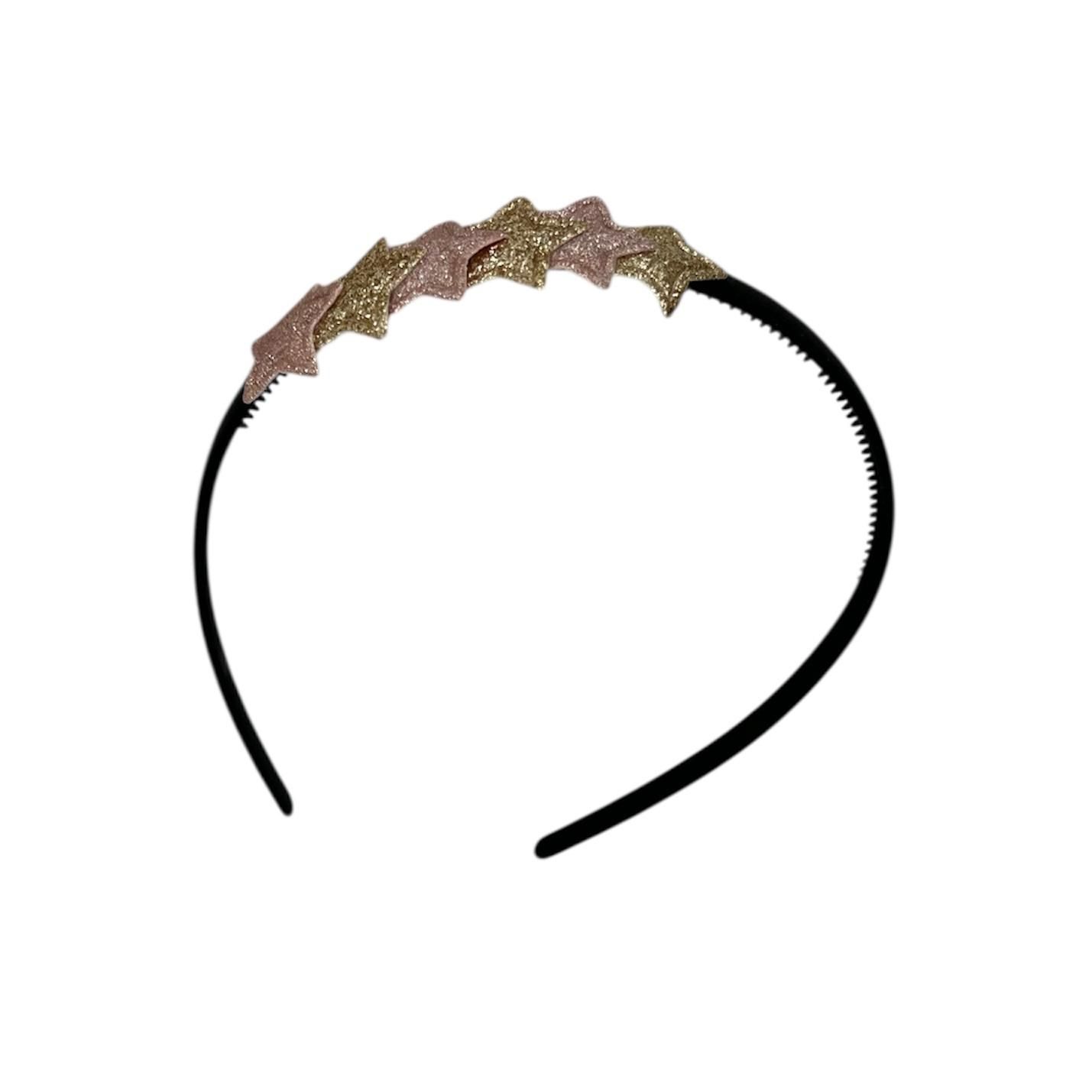 Diadeem met sterretjes - kerstcollectie - glitters - ster - goud - roze