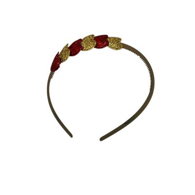 Diadeem met hartjes  - kerstcollectie - glitters - hart - goud - rood
