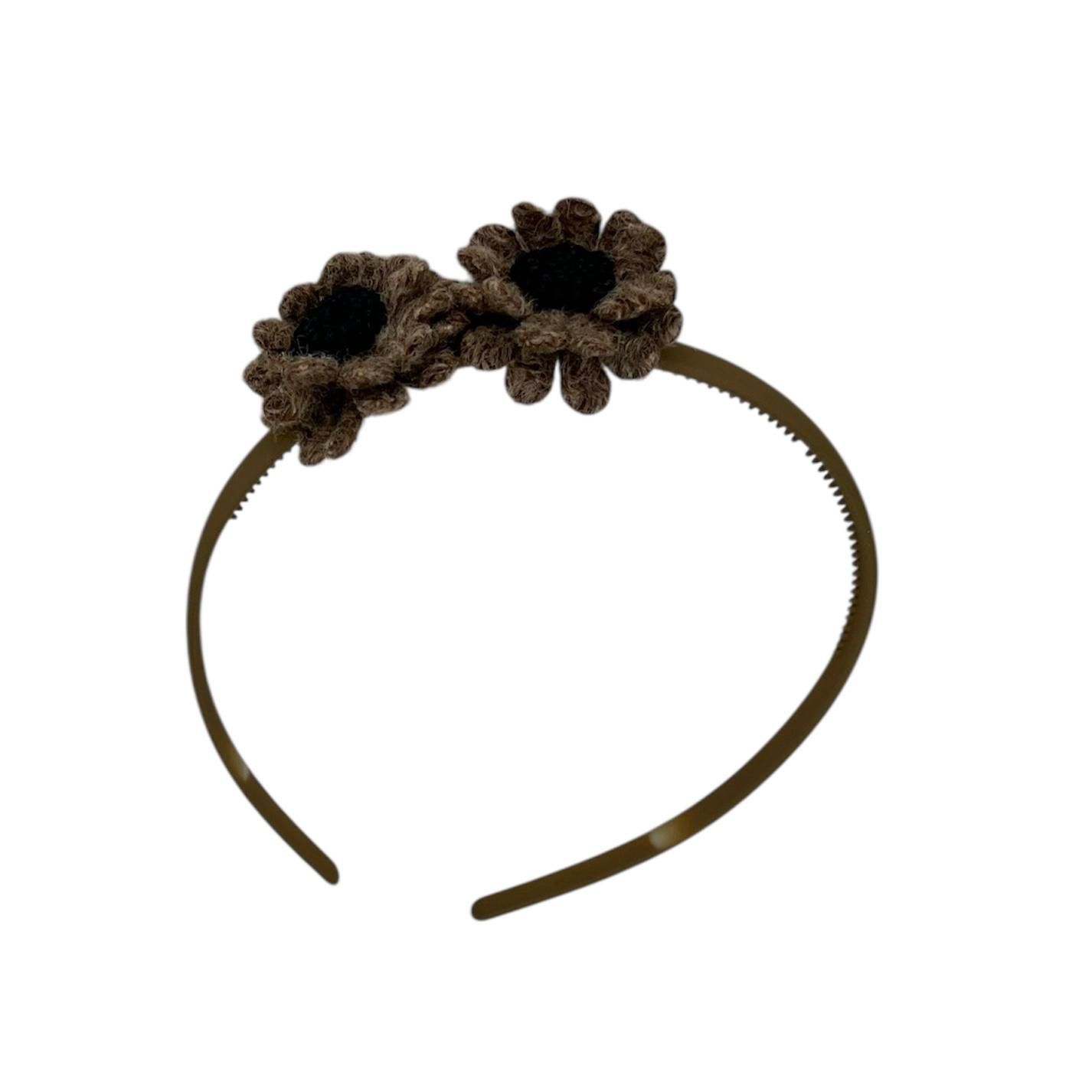 Diadeem wol flower - wollen bloemen - khaki kleur diadeem - bruin