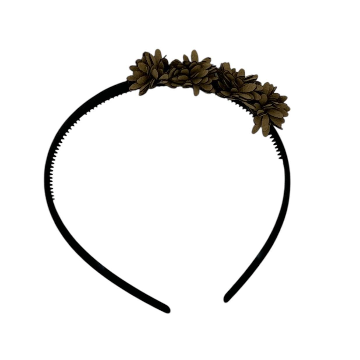 Diadeem leather flower - leren bloemetjes - zwart kleur diadeem – bruin