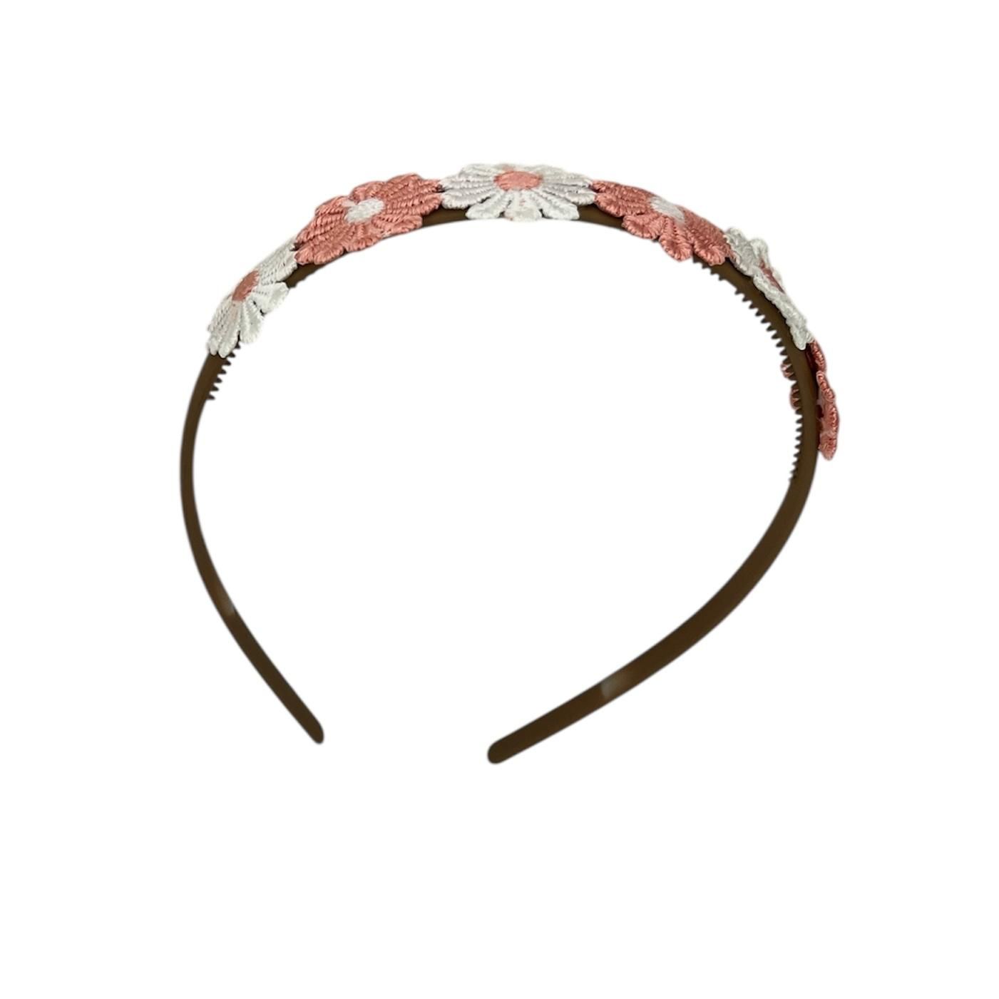 Diadeem - haarband - madeliefjes - perzik/wit - bloemen - bloemetjes