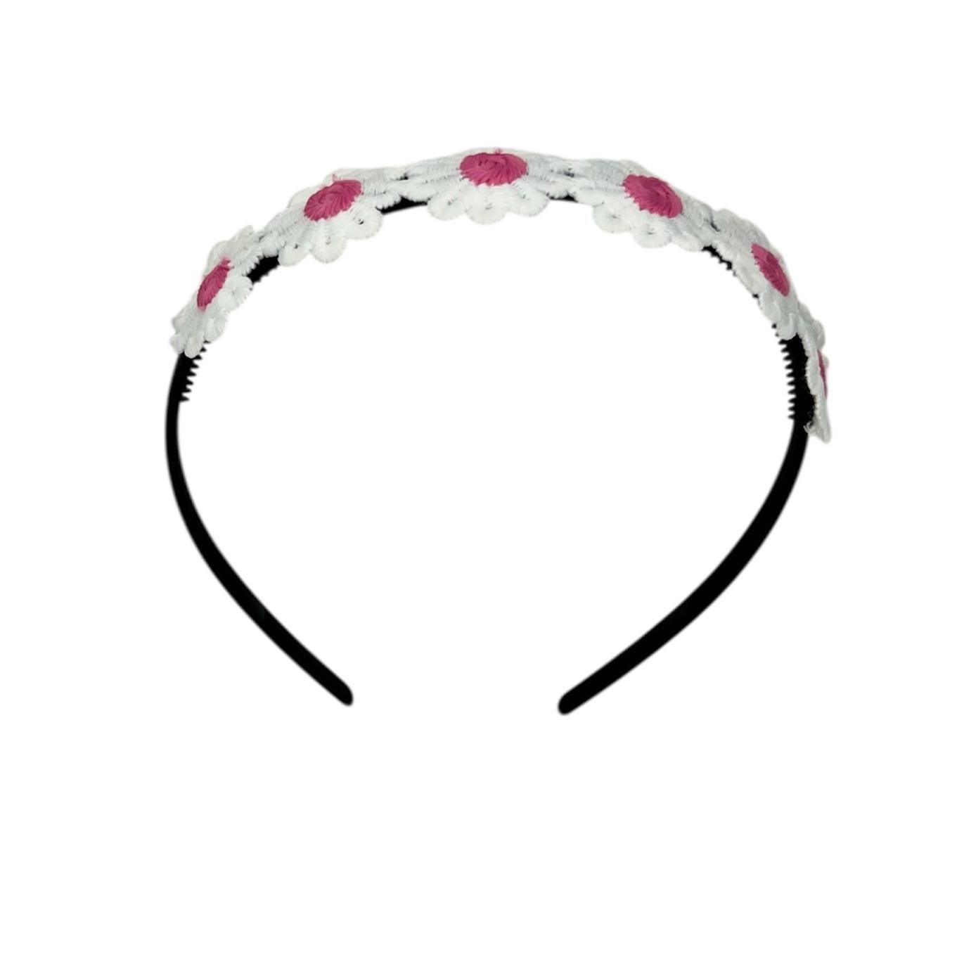 Diadeem - haarband - madeliefjes donkerroze - bloemen - bloemetjes