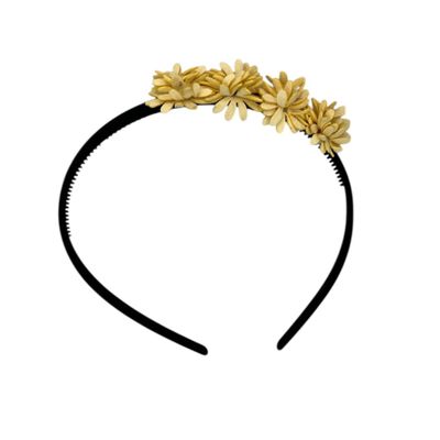 Diadeem leather flower - leren bloemetjes - zwart kleur diadeem - lichtgeel