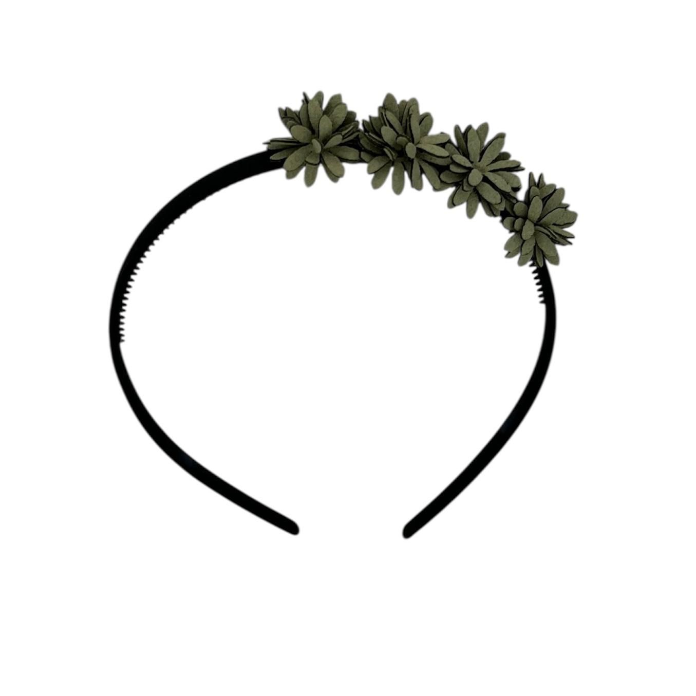 Diadeem leather flower - leren bloemetjes - zwart kleur diadeem - groen