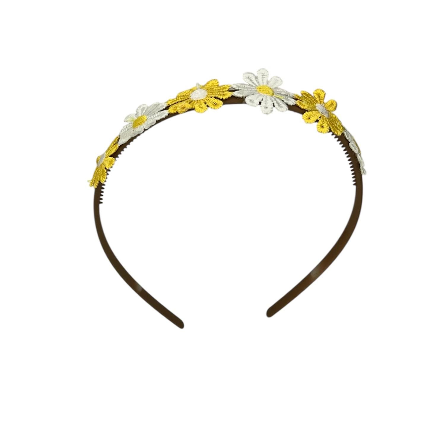 Diadeem - haarband - madeliefjes - geel/wit - bloemen - bloemetjes