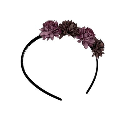 Diadeem leather flower - leren bloemetjes - khaki kleur diadeem - paars