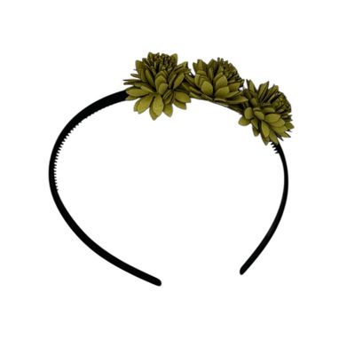 Diadeem leather flower - leren bloemetjes - khaki kleur diadeem - groen