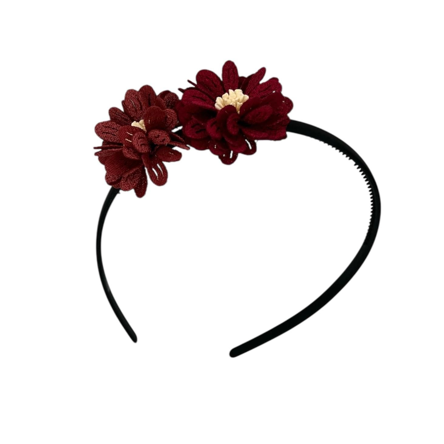 Diadeem blossem - bloemen - flower - khaki kleur diadeem - twee kleuren donkerrood