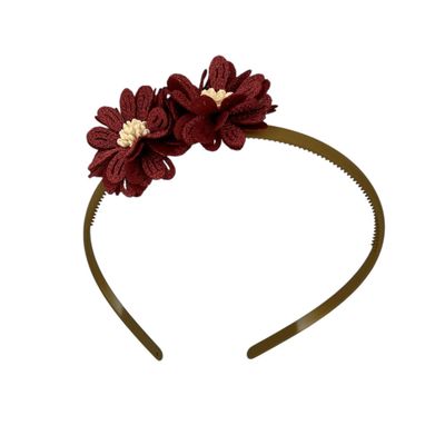 Diadeem blossem - bloemen - flower - khaki kleur diadeem - donkerrood