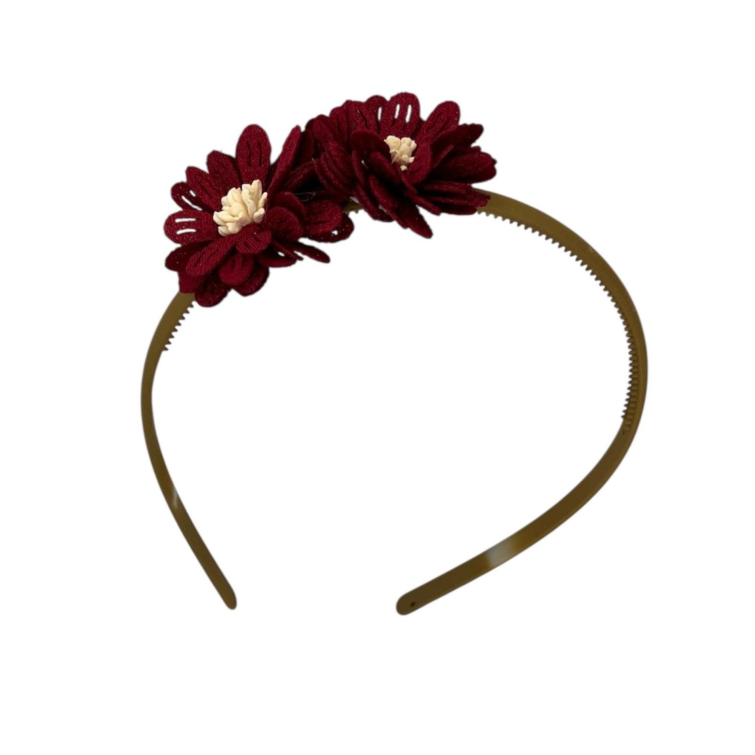 Diadeem blossem - bloemen - flower - khaki kleur diadeem - donkerrood