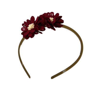 Diadeem blossem - bloemen - flower - khaki kleur diadeem - donkerrood
